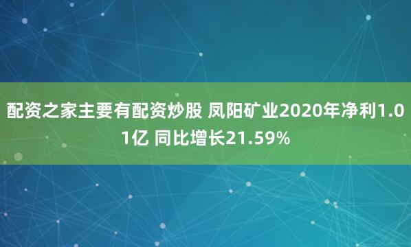 配资之家主要有配资炒股 凤阳矿业2020年净利1.01亿 同比增长21.59%